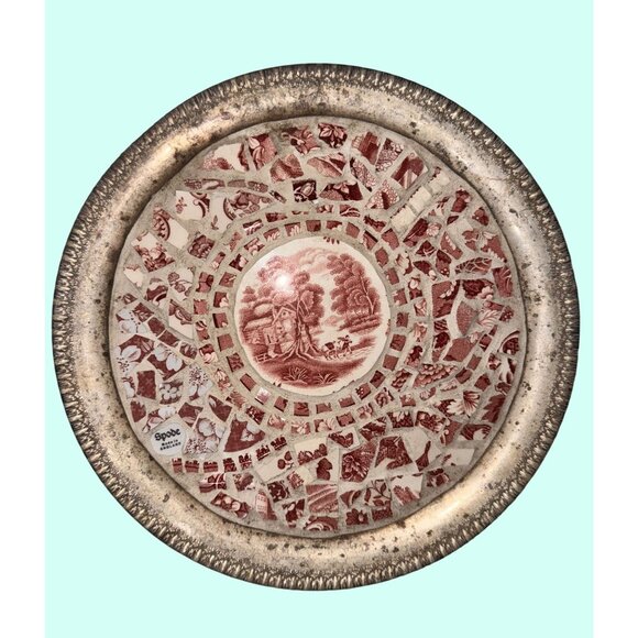 Spode Enoch Woods Mosaic Plate With Red & White Patterns - Picture 3 of 14